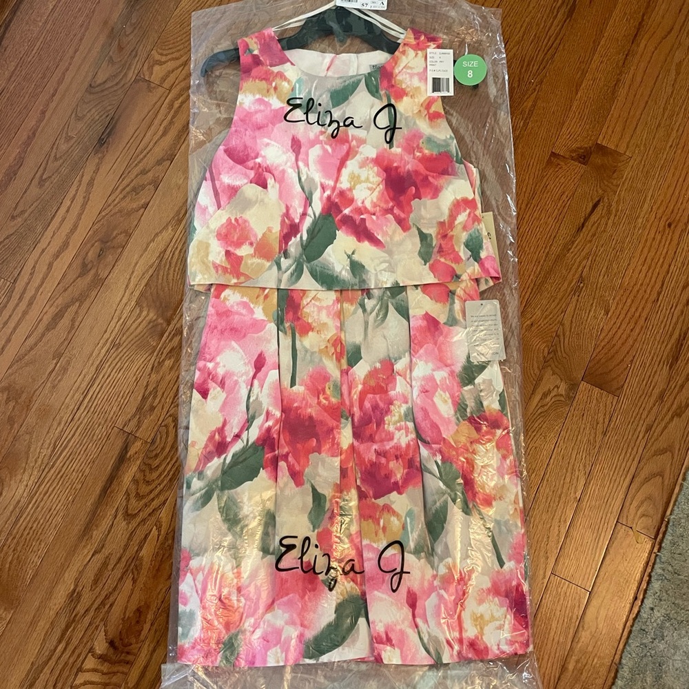 Eliza J Watercolor Pink Floral Sleeveless Popover Sheath Dress 8 M Easter - Picture 5 of 6